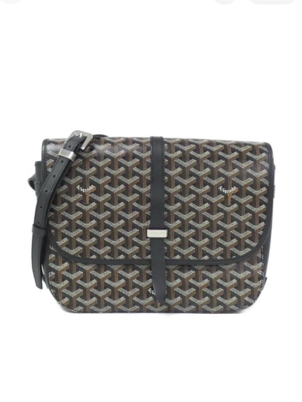 Goyard Belvedere MM Black Brown Goyardine Messenger Crossbody Bag 2016